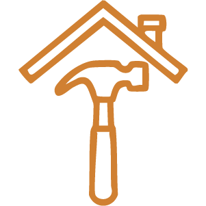 Home Roofing services icon with hammer and shingles