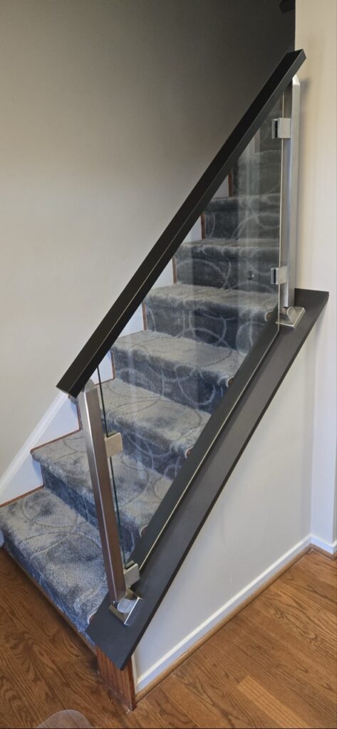 Gallery Glass and metal railing installation in Gaithersburg, MD home remodeling project.