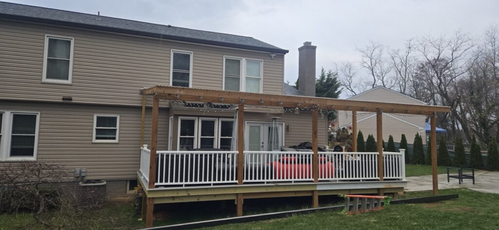Gallery Perfectum Construction and Plumbing completed house remodeling and restoration project with new deck and pergola in Gaithersburg, MD.
