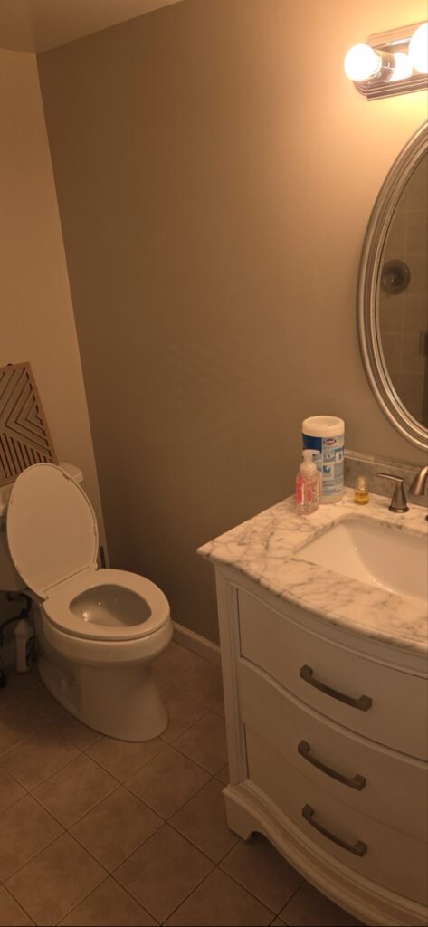 Gallery Bathroom remodeling project by Perfectum Construction & Plumbing, showcasing new toilet and vanity.