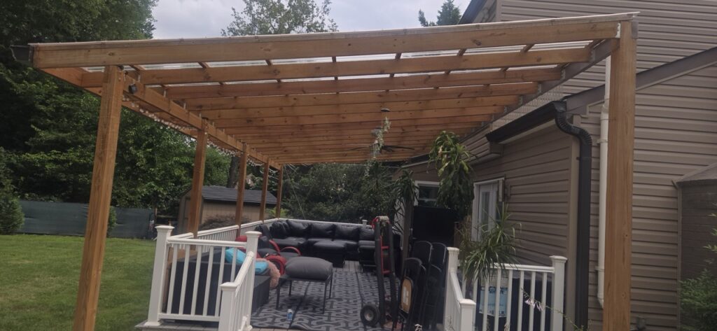 Gallery Wooden pergola and deck restoration project by Perfectum Construction & Plumbing in Gaithersburg, MD.