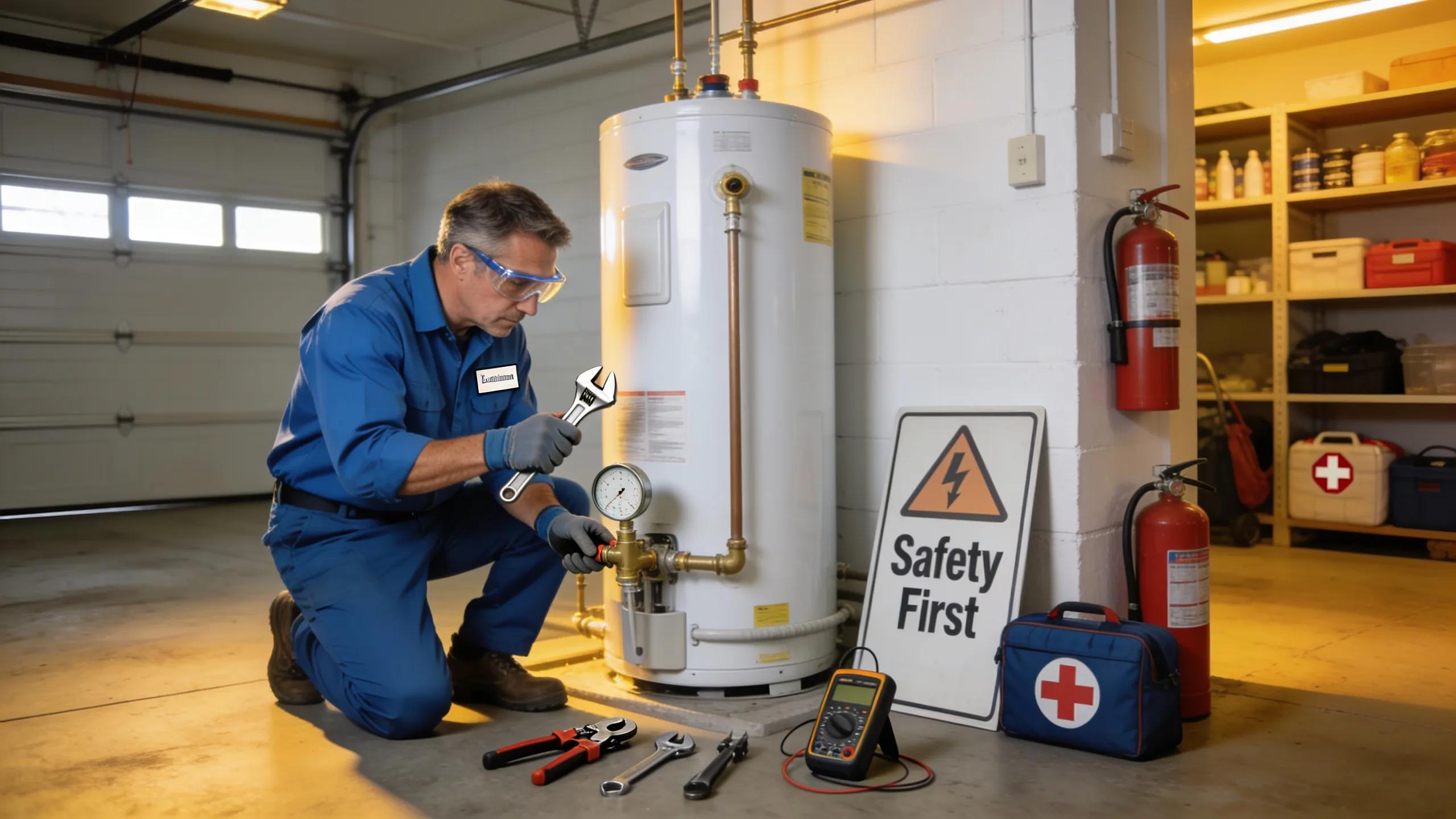 Reliable Plumber for Water Heater Setup in Gaithersburg, MD Licensed plumber performing safety checks during water heater installation to ensure quality and compliance