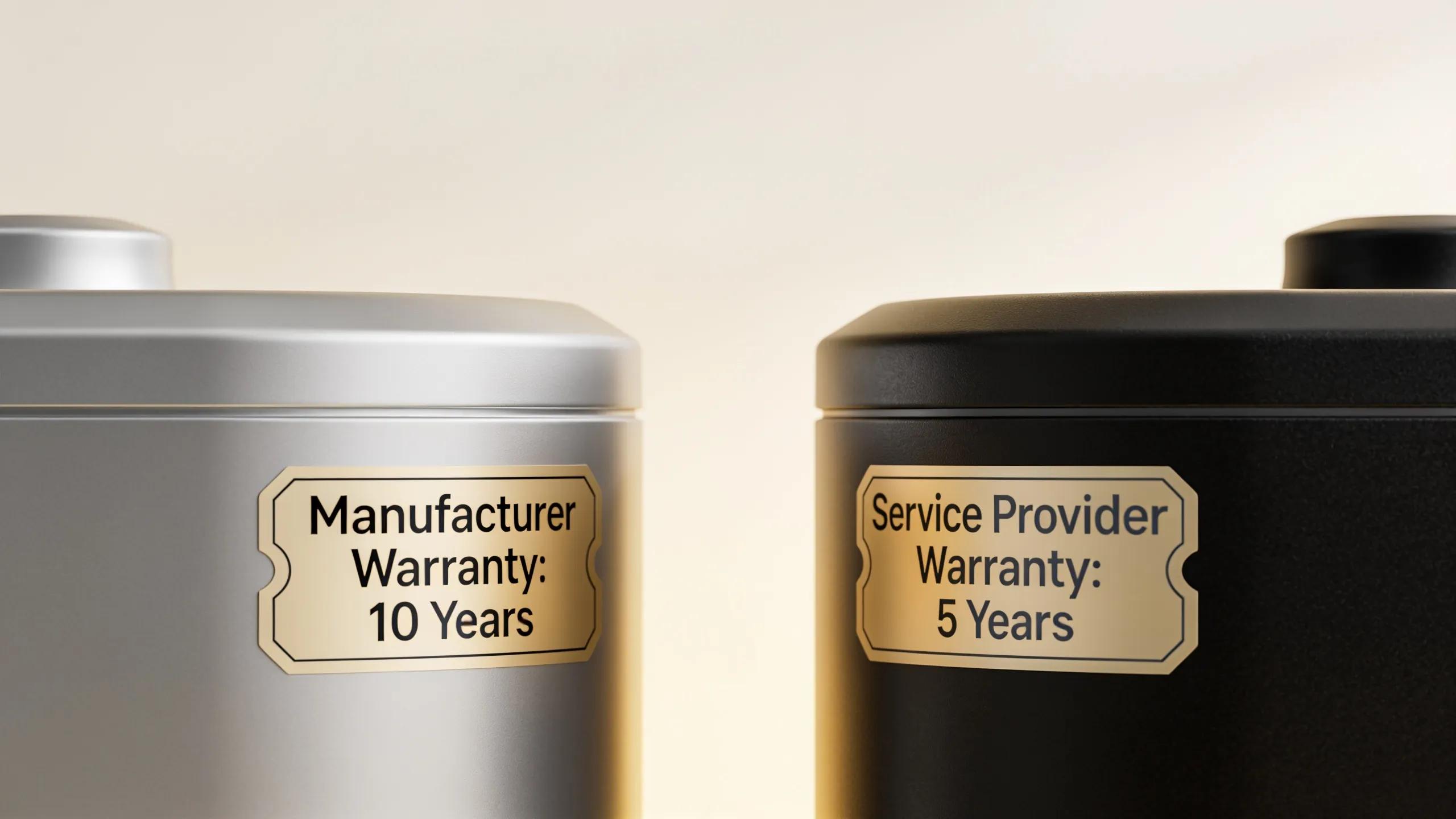 What Water Heater Service Warranties Can You Count On? Close-up of two water heater models illustrating manufacturer and service provider warranties