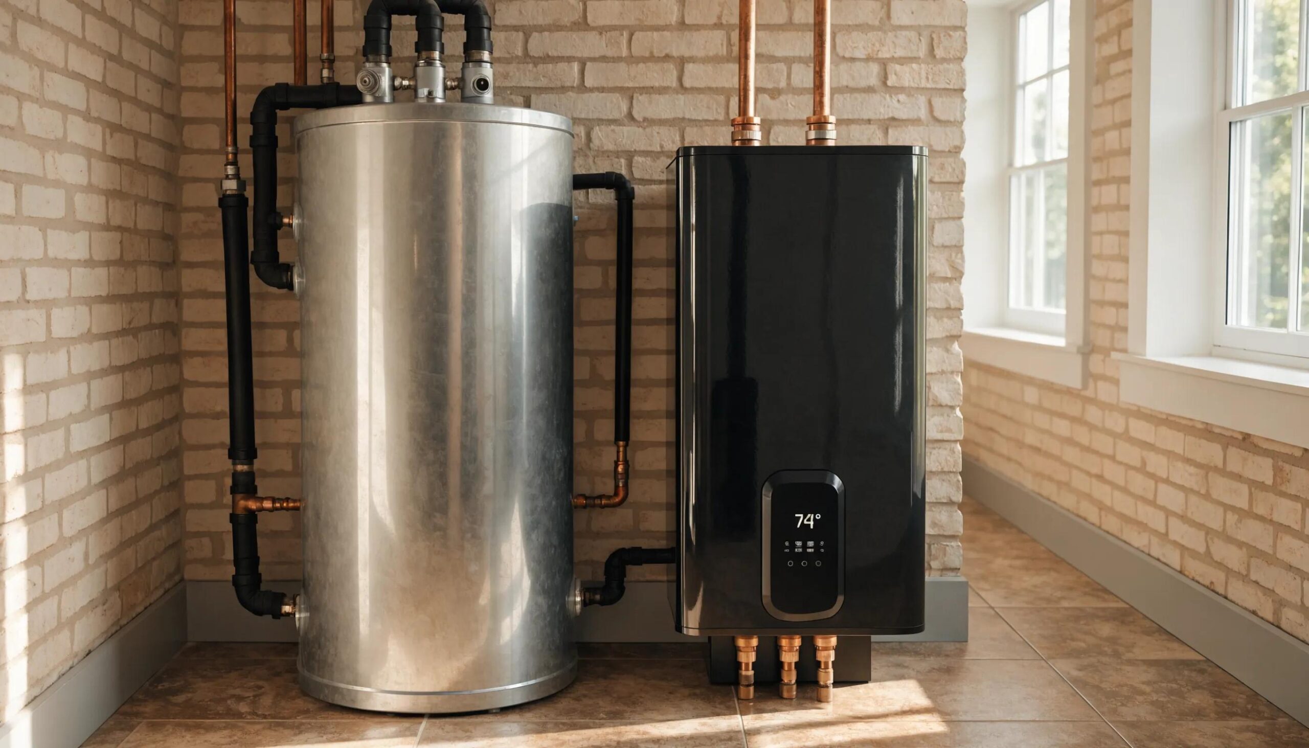 Affordable Water Heater Installation in Gaithersburg, MD Comparison of tank water heater and tankless water heater in home environment