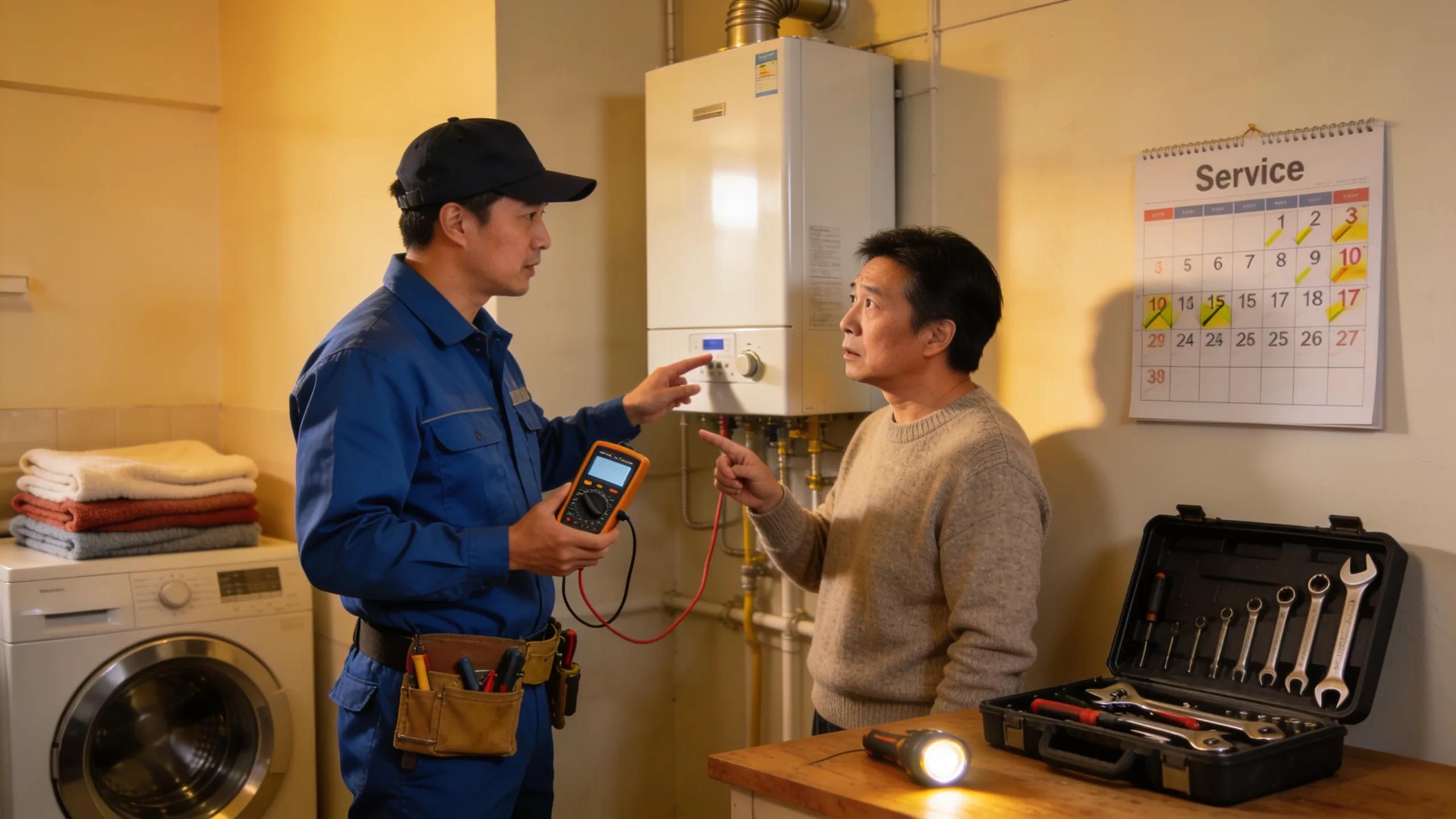 Affordable Water Heater Installation in Gaithersburg, MD Homeowner discussing water heater issues with licensed plumber, emphasizing repair consultation