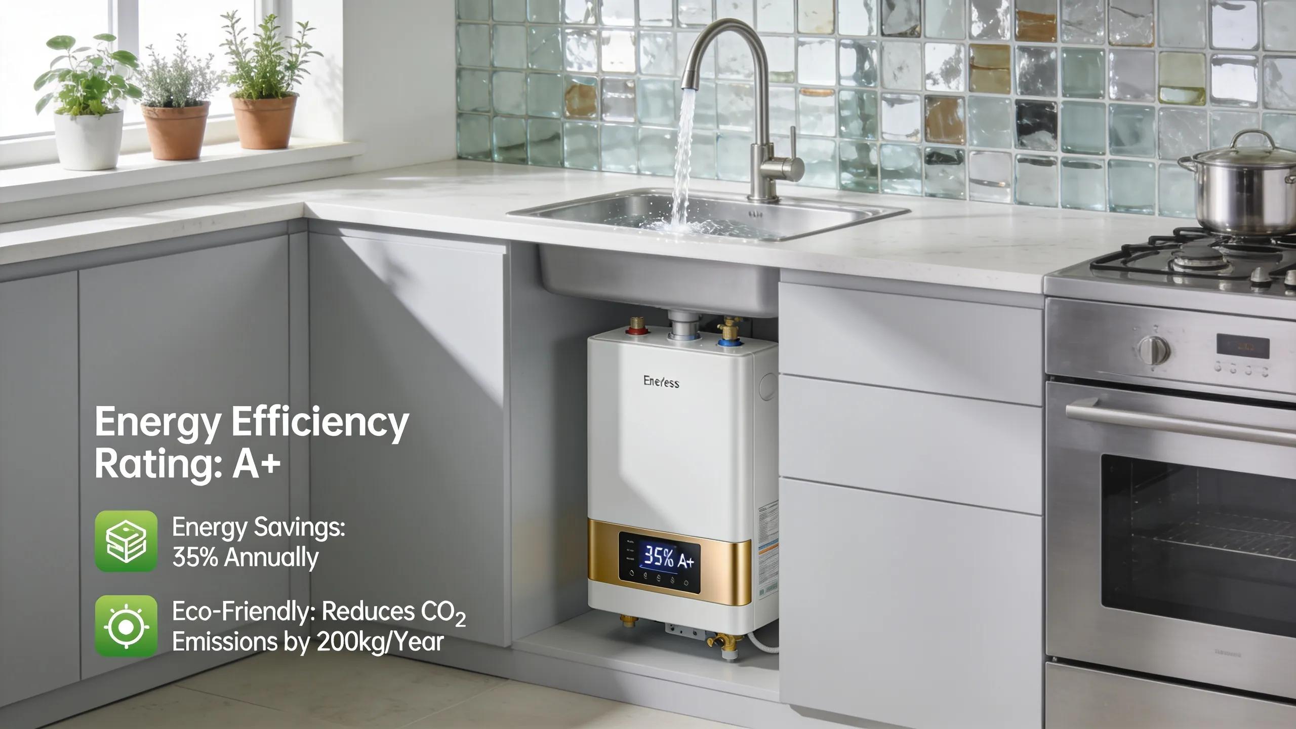 Reliable Affordable Water Heater Installation Services in MD Modern tankless water heater in a radiant kitchen demonstrating energy efficiency